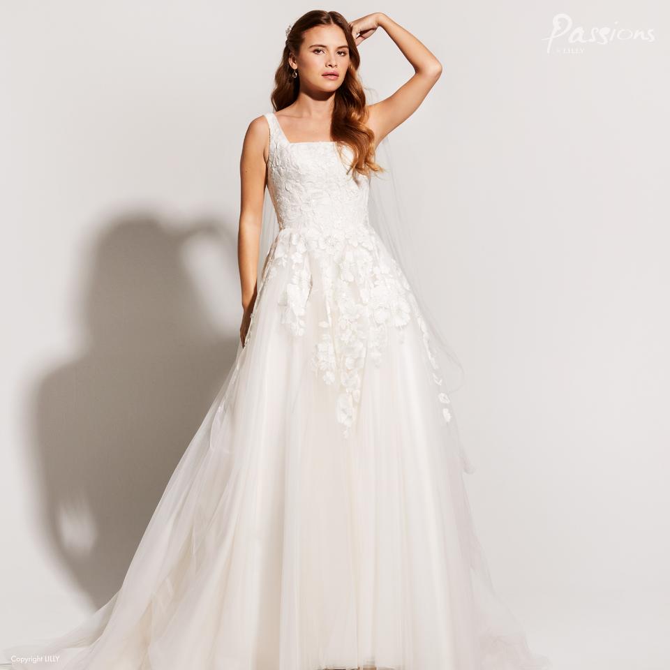 Bridalgown with square neckline from Passions by LILLY